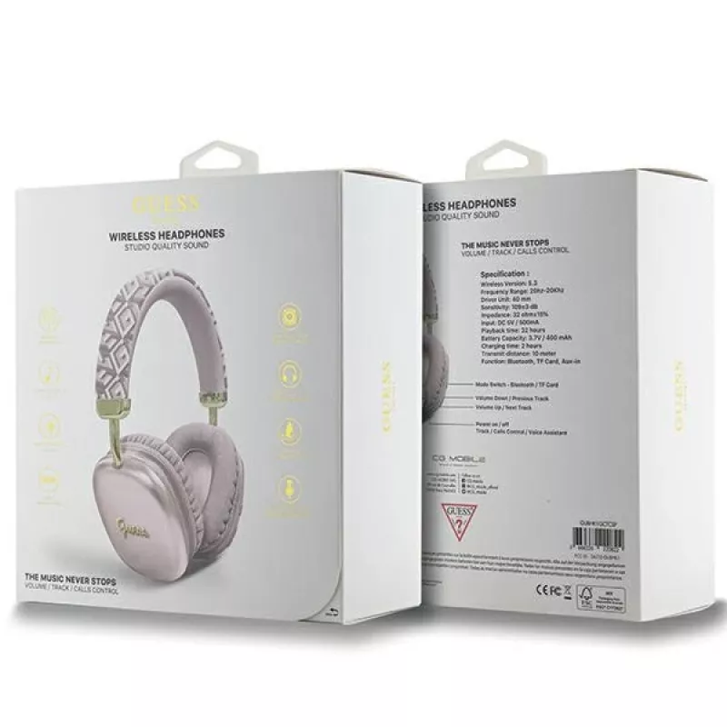 Guess Gcube Metallic Script Logo On-Ear Bluetooth Headphones Pink