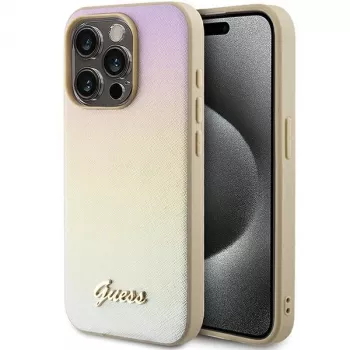 Guess GUHCP14XPSAIRSD Saffiano Iridescent Script Hard Case Apple iPhone 14 Pro Max 6,7 collas - Zelts