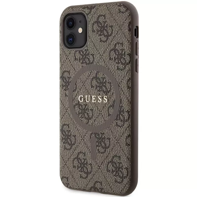 Guess GUHMN61G4GFRW Hardcase Apple iPhone 11 / XR 6.1 inch Brūna Āda Metāla Logo MagSafe 4G Kolekcija