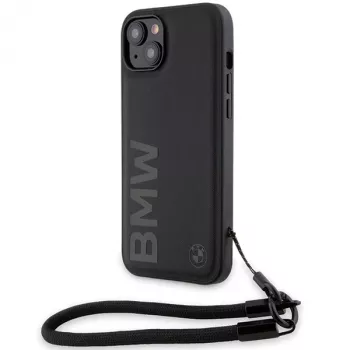 BMW Signature Leather Wordmark Cord Hard Case iPhone 15 Plus / 14 Plus 6,7 inch - Melns
