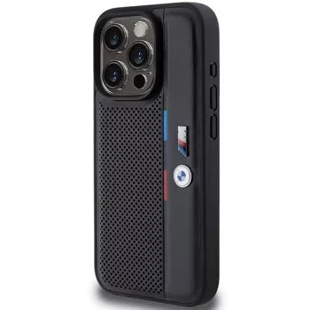 BMW Perforated Tricolor Line Hard Case for Apple iPhone 15 Pro 6.1 Black