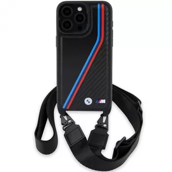 BMW M Edition Carbon Tricolor Lines Hard Case ar siksniņu Apple iPhone 15 Pro Max 6,7 inch melns