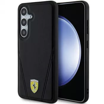 Ferrari FEHMS24MP3BAK Hot Stamp V Lines MagSafe cietais vāciņš Samsung Galaxy S24+ (Melns)