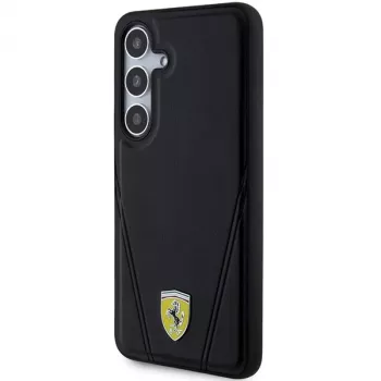 Ferrari FEHMS24MP3BAK Hot Stamp V Lines MagSafe cietais vāciņš Samsung Galaxy S24+ (Melns)