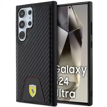 Ferrari FEHCS24LN3PUK Cietais maciņš Samsung Galaxy S24 Ultra, oglekļa šūts apakšdaļa, melns