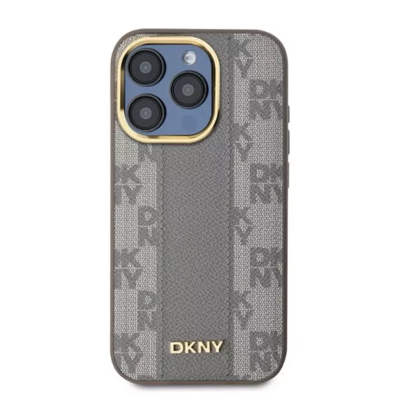 DKNY DKHMP15XPCPVSLE iPhone 15 Pro Max 6,7 inch Cietais ādas vāciņš Checkered Mono Pattern MagSafe Bēšs