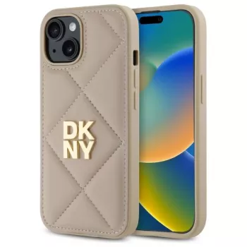 DKNY DKHCP15SPQDSLE Quilted Stack Logo Case iPhone 15 6,1 inch bēšs