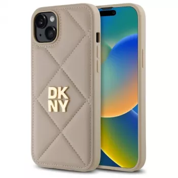 DKNY DKHCP15MPQDSLE Quilted Stack Logo vāciņš iPhone 15 Plus - Bēšs
