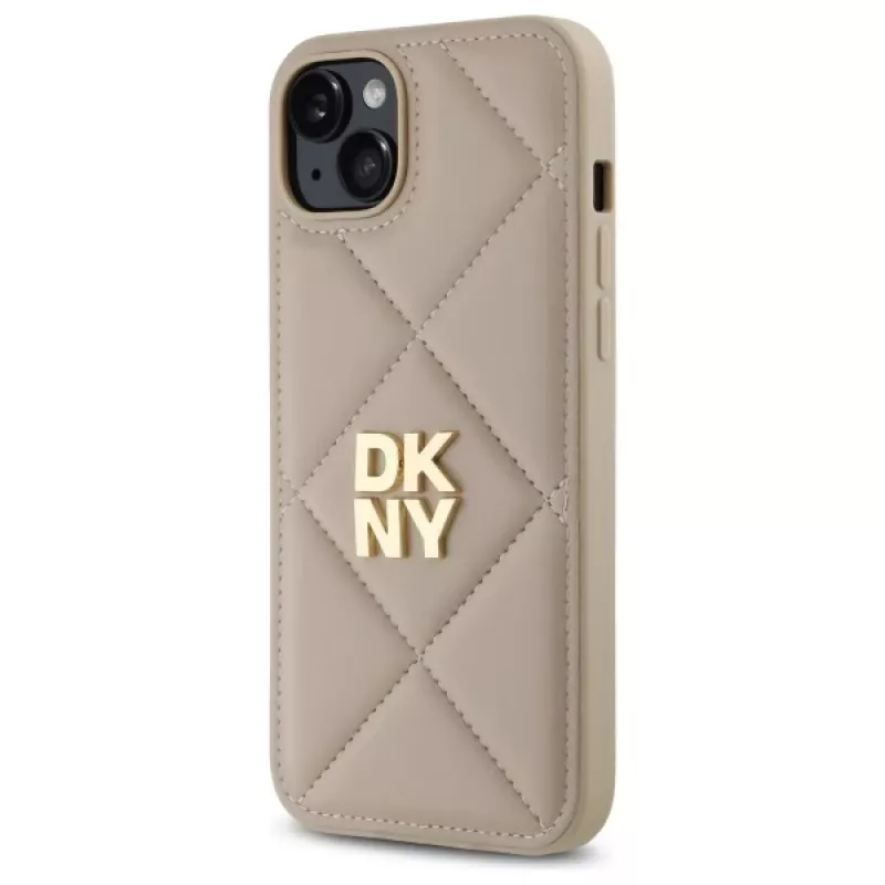 DKNY DKHCP15MPQDSLE Quilted Stack Logo vāciņš iPhone 15 Plus - Bēšs