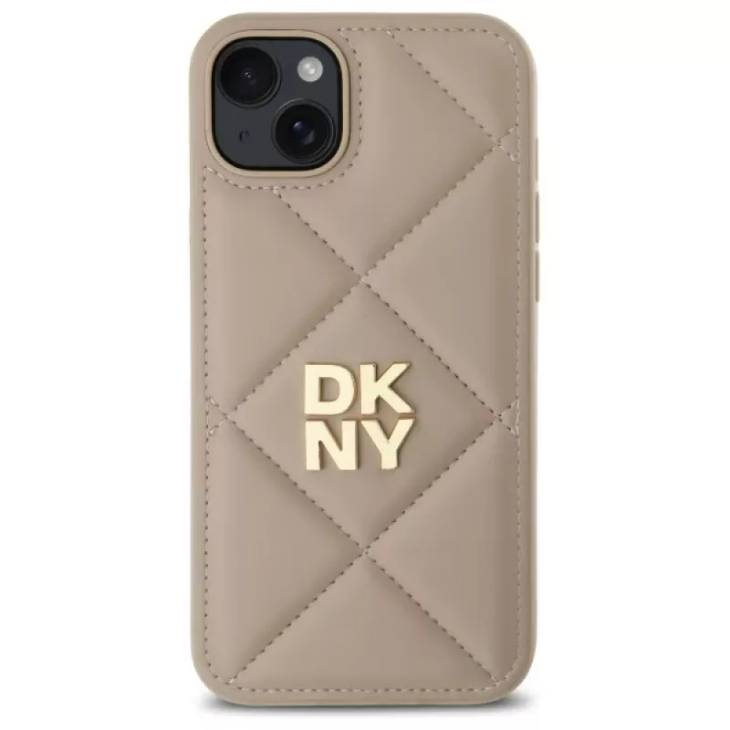 DKNY DKHCP15MPQDSLE Quilted Stack Logo vāciņš iPhone 15 Plus - Bēšs