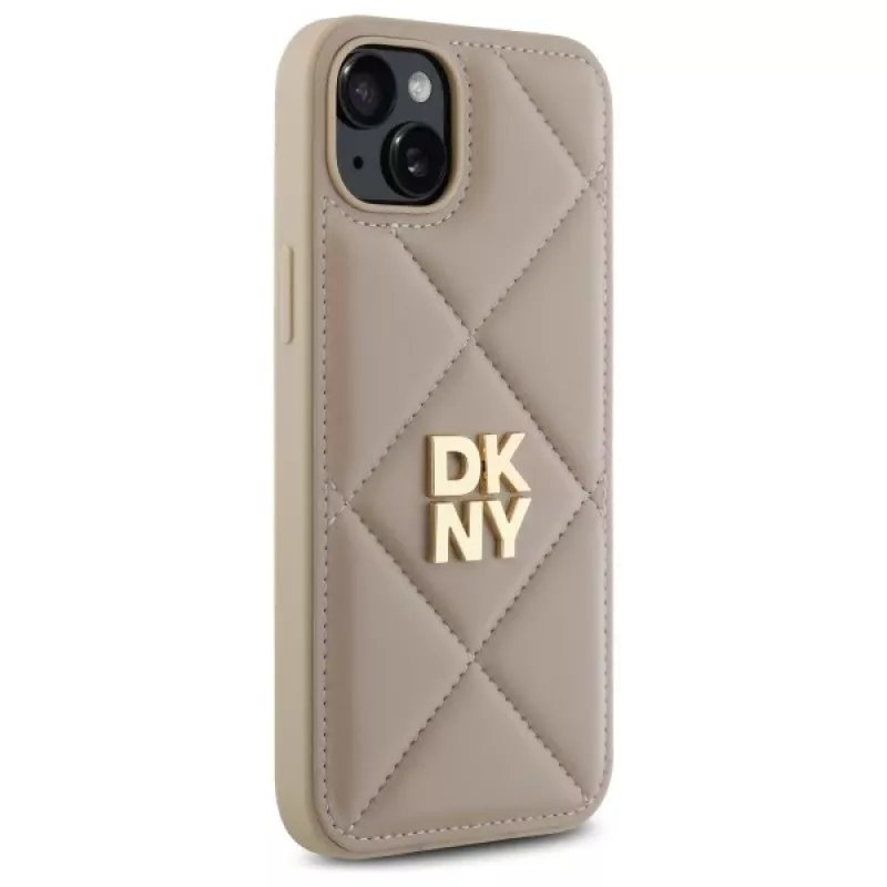 DKNY DKHCP15MPQDSLE Quilted Stack Logo vāciņš iPhone 15 Plus - Bēšs