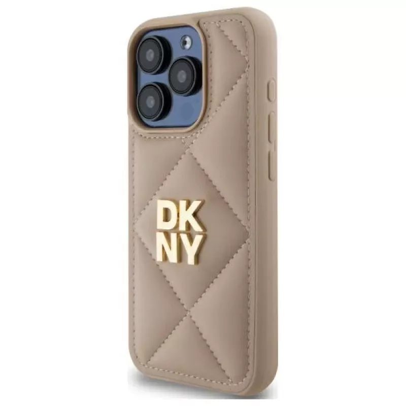 DKNY DKHCP15LPQDSLE Quilted Stack Logo Case iPhone 15 Pro 6.1 Bēšs