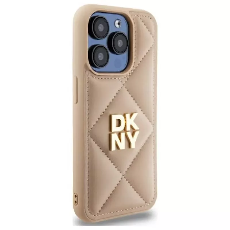 DKNY DKHCP15LPQDSLE Quilted Stack Logo Case iPhone 15 Pro 6.1 Bēšs