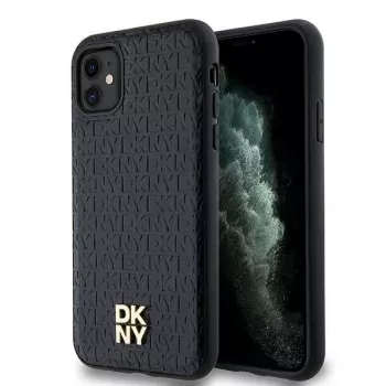 DKNY DKHMN61PSHRPSK iPhone 11 / XR 6,1 inch Black Hardcase Leather Monogram Pattern Metal Logo MagSafe