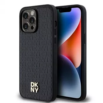 DKNY DKHMP14XPSHRPSK iPhone 14 Pro Max 6.7 Hardcase Leather Monogram Pattern Metal Logo MagSafe Black