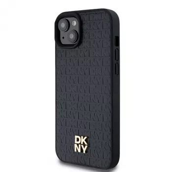 DKNY DKHMP15MPSHRPSK iPhone 15 Plus / 14 Plus 6,7 inch Black Hardcase Leather Monogram Pattern Metal Logo MagSafe