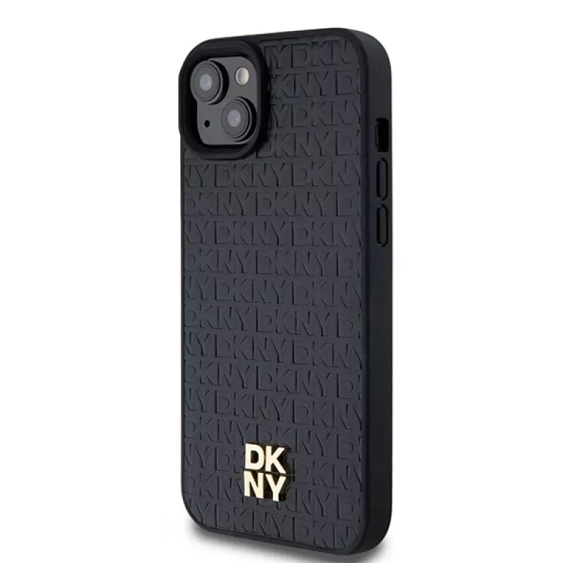 DKNY DKHMP15MPSHRPSK iPhone 15 Plus / 14 Plus 6,7 inch Black Hardcase Leather Monogram Pattern Metal Logo MagSafe
