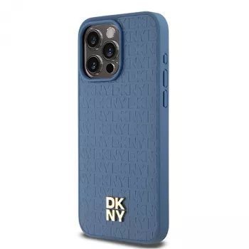 DKNY DKHMP15XPSHRPSB Hardcase Leather Monogram Pattern with Metal Logo MagSafe for iPhone 15 Pro Max 6.7 Blue