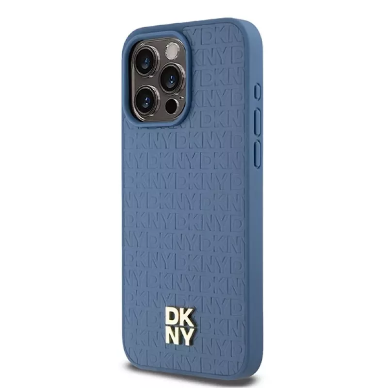 DKNY DKHMP15XPSHRPSB Hardcase Leather Monogram Pattern with Metal Logo MagSafe for iPhone 15 Pro Max 6.7 Blue