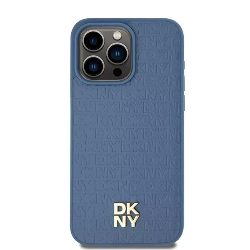 DKNY DKHMP15XPSHRPSB Hardcase Leather Monogram Pattern with Metal Logo MagSafe for iPhone 15 Pro Max 6.7 Blue