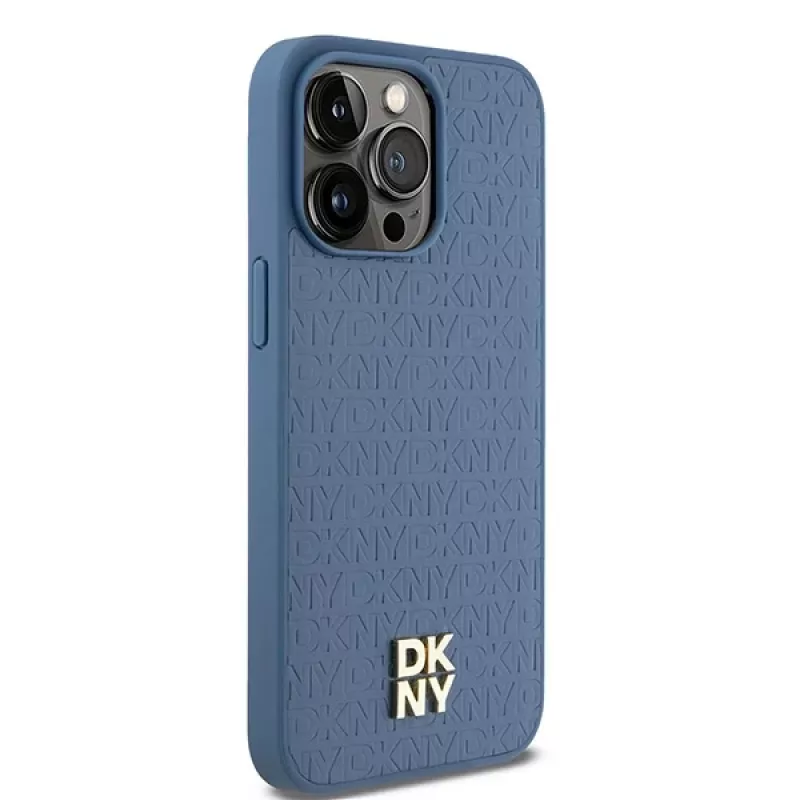 DKNY DKHMP15XPSHRPSB Hardcase Leather Monogram Pattern with Metal Logo MagSafe for iPhone 15 Pro Max 6.7 Blue