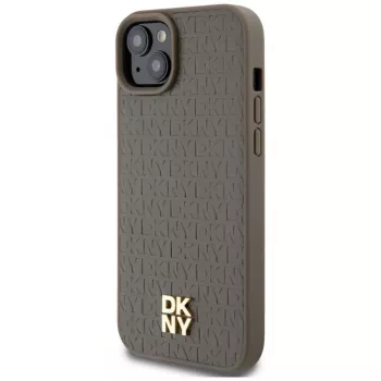 DKNY DKHMP15MPSHRPSW Cietais maciņš ar ādas rakstu un metāla logotipu, MagSafe saderīgs, iPhone 15 Plus / 14 Plus 6,7 inch Brūns