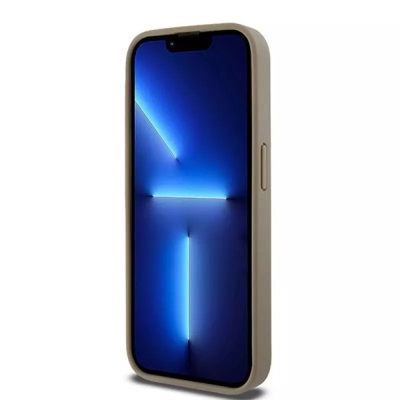 DKNY DKHMP15XPSOSPW Cietais maciņš no ādas ar apdrukātu rakstu un metāla logotipu, MagSafe saderīgs iPhone 15 Pro Max 6,7 inch Brūns