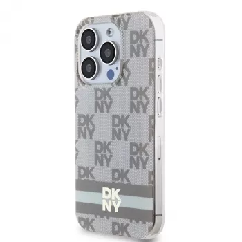 DKNY DKHMP13XHCPTSE Cietais vāciņš Apple iPhone 13 Pro Max 6,7 collas, bēšs, rūtains monoraksts un drukātas svītras, saderīgs ar MagSafe