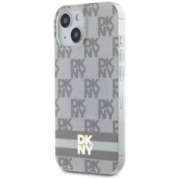 DKNY DKHMP15SHCPTSE Cietais maciņš Apple iPhone 15 / 14 / 13 6,1 inch Bēšs rūtains vienkrāsains raksts un drukātas svītras MagSafe