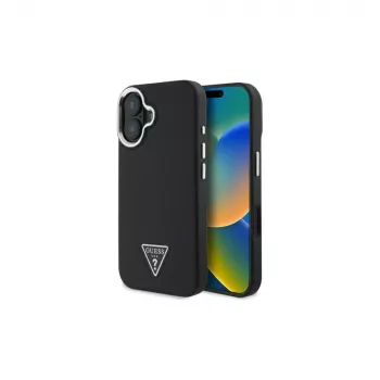 Guess GUHMP16SPGTSPSK iPhone 16 Black Hardcase Grained Triangle MagSafe