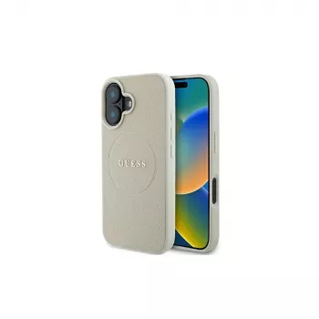 Guess GUHMP16SPGHSMME iPhone 16 Bēšs Cietais Vāciņš Graudains Gredzens MagSafe