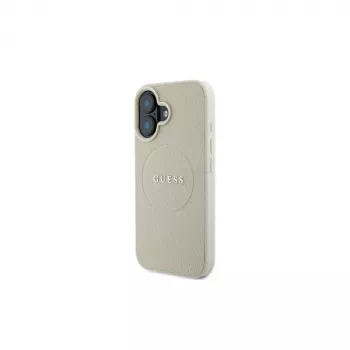 Guess GUHMP16SPGHSMME iPhone 16 Bēšs Cietais Vāciņš Graudains Gredzens MagSafe