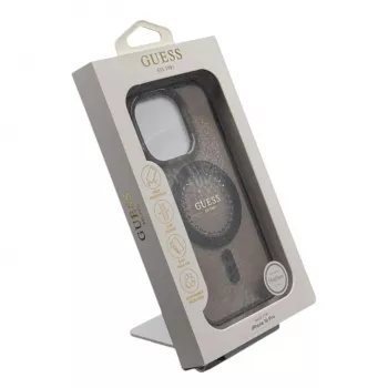 Guess GUHMP16LPFTDTEK Cietais maciņš Apple iPhone 16 Pro 6,3 collas, Melns, IML Rhinestones, MagSafe