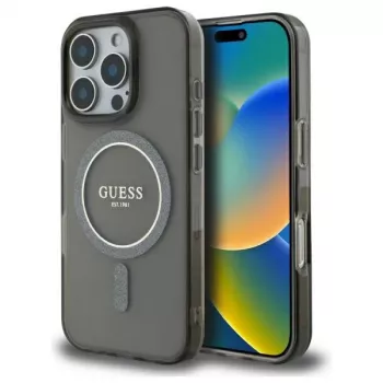 Guess GUHMP16LHFGEREK Hardcase IML Glitter Circle MagSafe iPhone 16 Pro 6.3 Melns