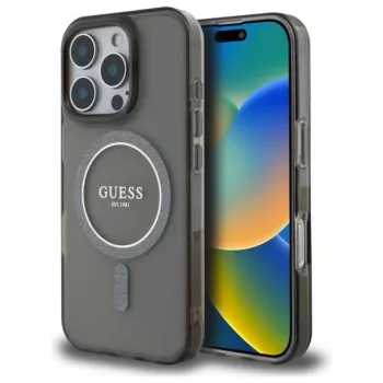 Guess GUHMP16XHFGEREK Hardcase IML Glitter Circle MagSafe iPhone 16 Pro Max 6,9 inch Melns