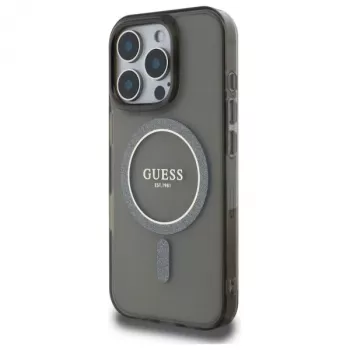 Guess GUHMP16XHFGEREK Hardcase IML Glitter Circle MagSafe iPhone 16 Pro Max 6,9 inch Melns