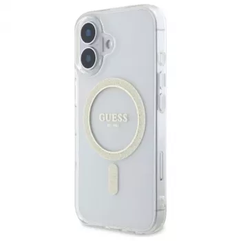 Guess GUHMP16MHFGERET iPhone 16 Plus 6,7 inch Cietais vāciņš caurspīdīgs IML Glitter Circle MagSafe