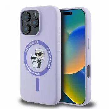 Karl Lagerfeld KLHMP16LSCMKCRHU iPhone 16 Pro 6.3 inch Purple Silicone Hard Case with Karl & Choupette Ring MagSafe