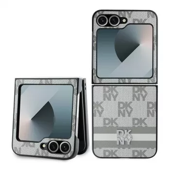 DKNY DKHCZF6PCPTSSE Bēšs rūtains raksts ar svītrām Samsung Galaxy Z Flip6 F741 / Z Flip7 FE aizmugures vāciņš
