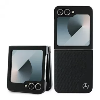 Mercedes-Benz MEHMZF623RBGVK Ādas koka imitācijas MagSafe maciņš Samsung Galaxy Z Flip6 / Z Flip7 FE, melns