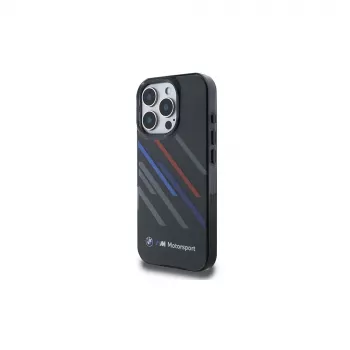BMW Motorsport IML Random Stripes cietais vāciņš Apple iPhone 16 Pro 6,3 collu - Melns