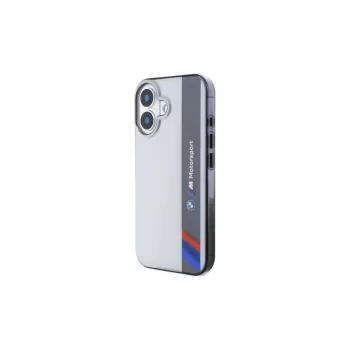 BMW BMHCP16S23HTFEG iPhone 16 6,1 inch Grey Hard Case Motorsport IML Vertical Stripe