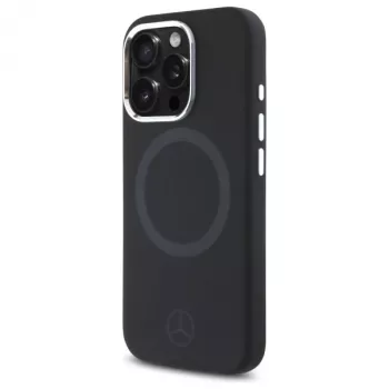 Mercedes-Benz MEHMP16L23SUTTK iPhone 16 Pro 6,3 collu melns cietais silikona vāciņš ar tonālo logotipu un MagSafe