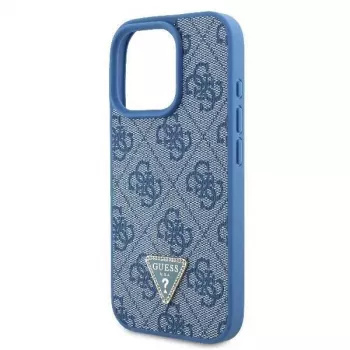 Guess GUHCP16LP4TDSCPB iPhone 16 Pro 6,3 inch Blue Leather Hard Case with Metal Logo, Rhinestones and Crossbody Strap