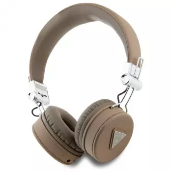 Guess Grained Classic Round Shape Wireless Bluetooth Over-Ear Headphones with ENC, Brown
