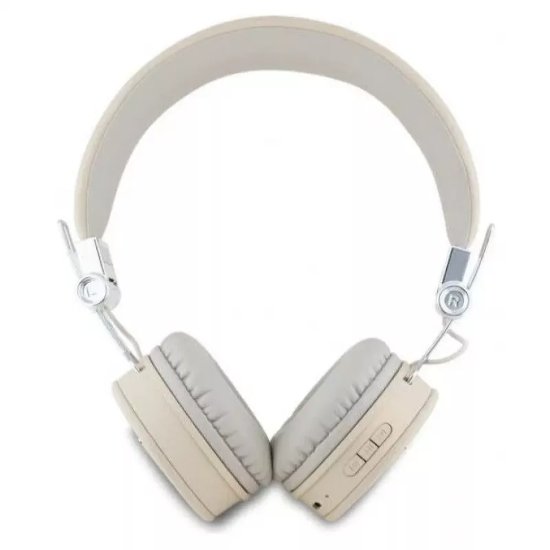 Guess Grained Classic Round Shape Wireless Bluetooth Over-Ear Headphones ar ENC, Bēšs