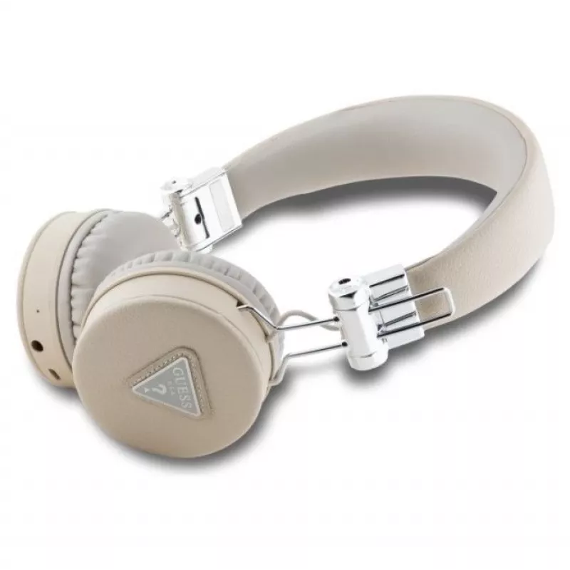 Guess Grained Classic Round Shape Wireless Bluetooth Over-Ear Headphones ar ENC, Bēšs