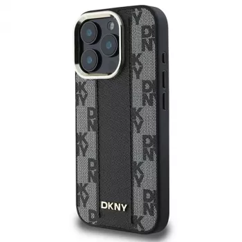 DKNY DKHMP16LPCPVSLK Cietais vāciņš Apple iPhone 16 Pro, 6,3 collas, melns, rūtains raksts, MagSafe