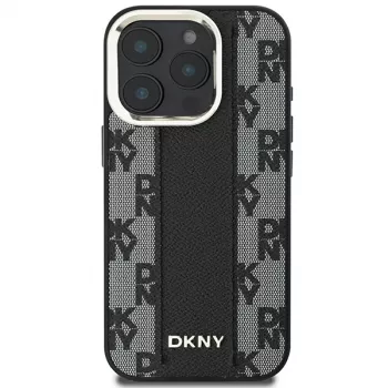 DKNY DKHMP16LPCPVSLK Cietais vāciņš Apple iPhone 16 Pro, 6,3 collas, melns, rūtains raksts, MagSafe