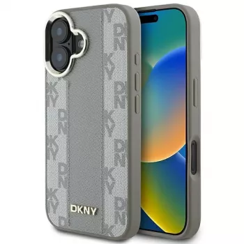 DKNY DKHMP16SPCPVSLE Cietais vāciņš Apple iPhone 16, bēšs rūtains raksts ar MagSafe